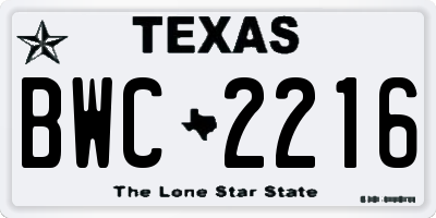 TX license plate BWC2216