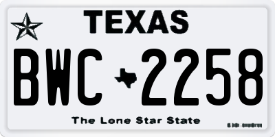 TX license plate BWC2258