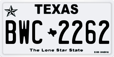 TX license plate BWC2262