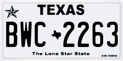 TX license plate BWC2263