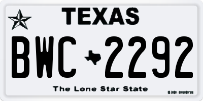 TX license plate BWC2292