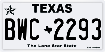 TX license plate BWC2293
