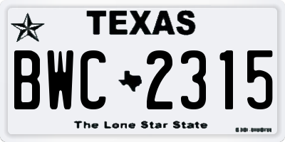TX license plate BWC2315