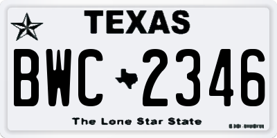 TX license plate BWC2346