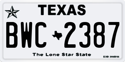 TX license plate BWC2387