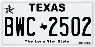 TX license plate BWC2502