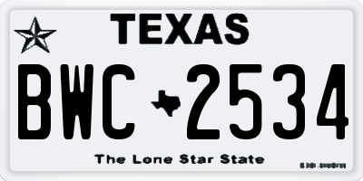 TX license plate BWC2534