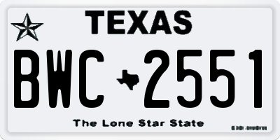 TX license plate BWC2551