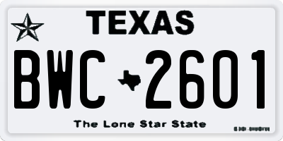 TX license plate BWC2601