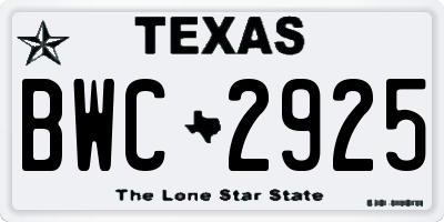 TX license plate BWC2925