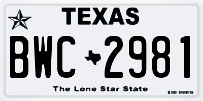 TX license plate BWC2981