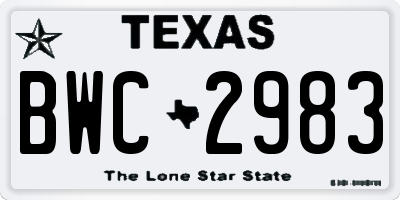TX license plate BWC2983
