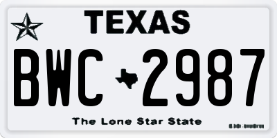 TX license plate BWC2987