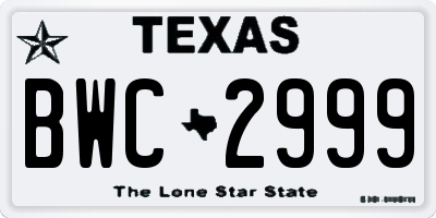 TX license plate BWC2999