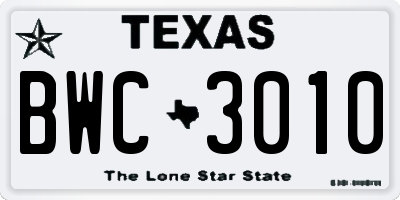 TX license plate BWC3010