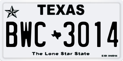 TX license plate BWC3014