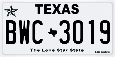 TX license plate BWC3019
