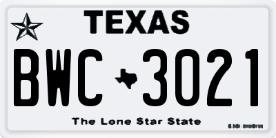 TX license plate BWC3021