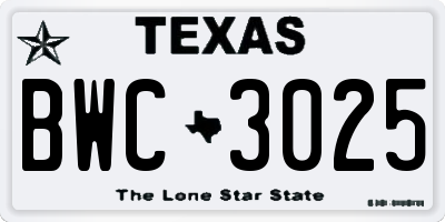 TX license plate BWC3025