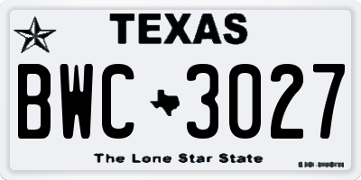 TX license plate BWC3027