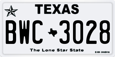 TX license plate BWC3028