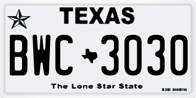 TX license plate BWC3030