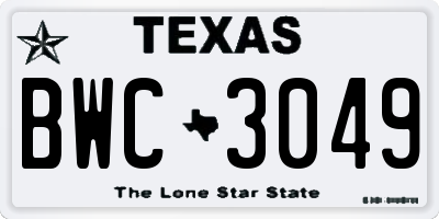 TX license plate BWC3049