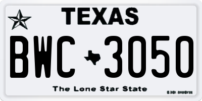 TX license plate BWC3050