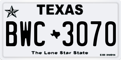 TX license plate BWC3070