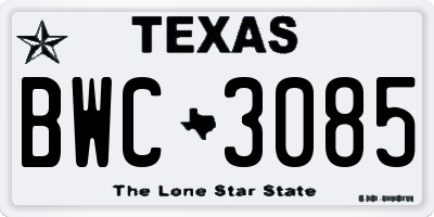 TX license plate BWC3085