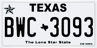 TX license plate BWC3093