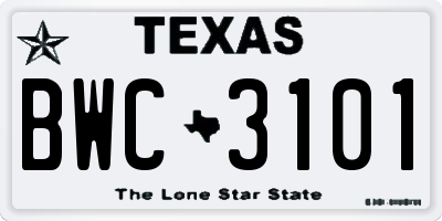 TX license plate BWC3101