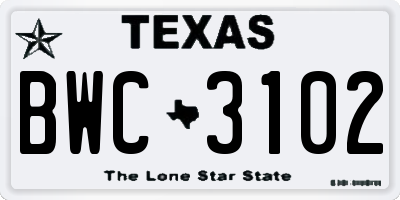 TX license plate BWC3102