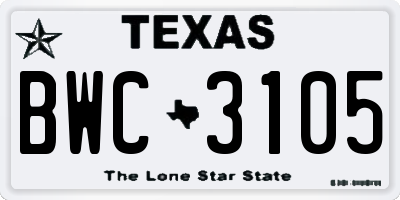 TX license plate BWC3105
