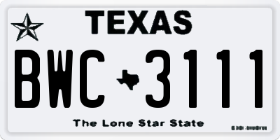 TX license plate BWC3111