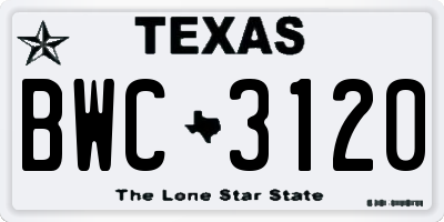 TX license plate BWC3120
