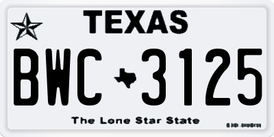 TX license plate BWC3125
