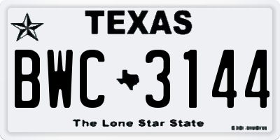 TX license plate BWC3144