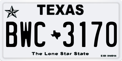 TX license plate BWC3170