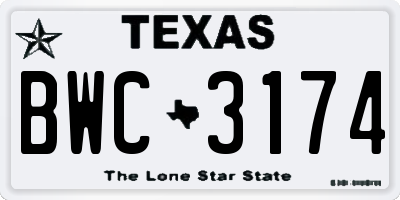 TX license plate BWC3174