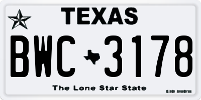 TX license plate BWC3178