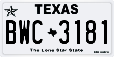 TX license plate BWC3181