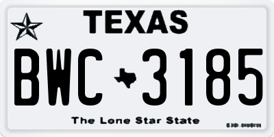 TX license plate BWC3185