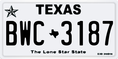 TX license plate BWC3187