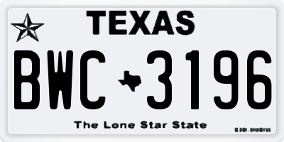 TX license plate BWC3196