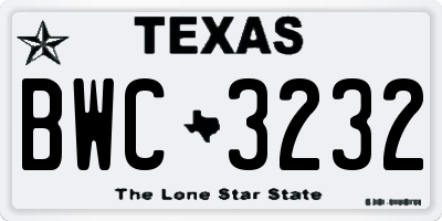 TX license plate BWC3232