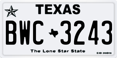 TX license plate BWC3243