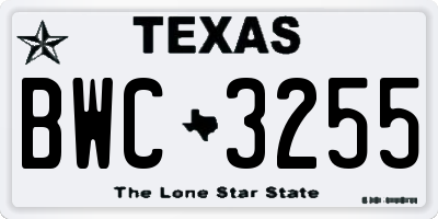 TX license plate BWC3255