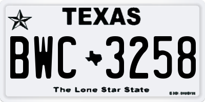 TX license plate BWC3258