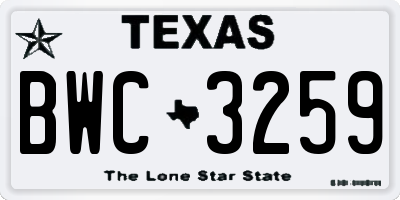 TX license plate BWC3259